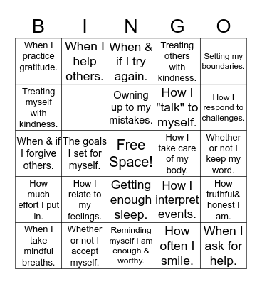 Things I Can Control BINGO Card