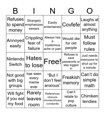 ahaha Bingo Card