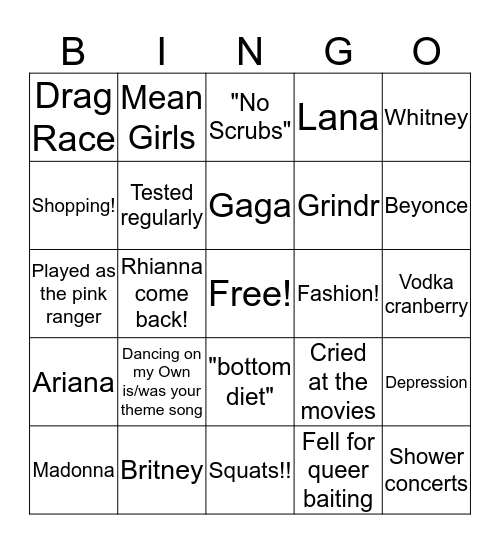 "Typical" Gay Bingo Card