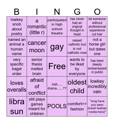 Emily Bingo Card