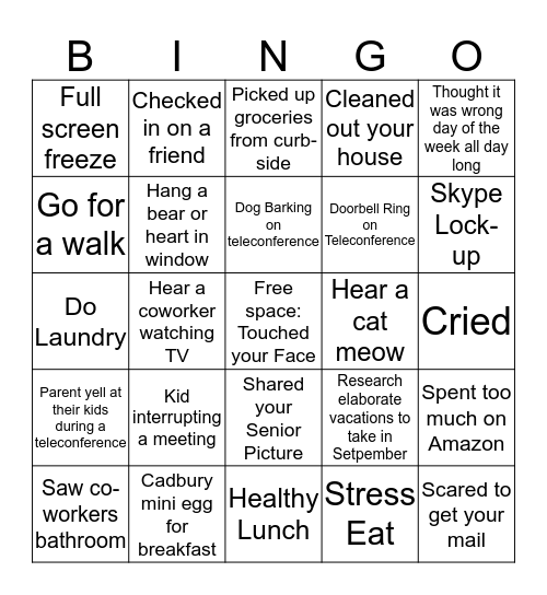 Work Form Home Bingo Card