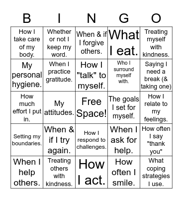 Things I Can Control BINGO Card