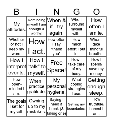 Things I can Control BINGO Card