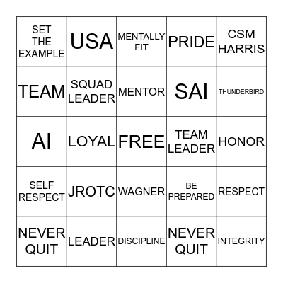 JROTC BINGO Card