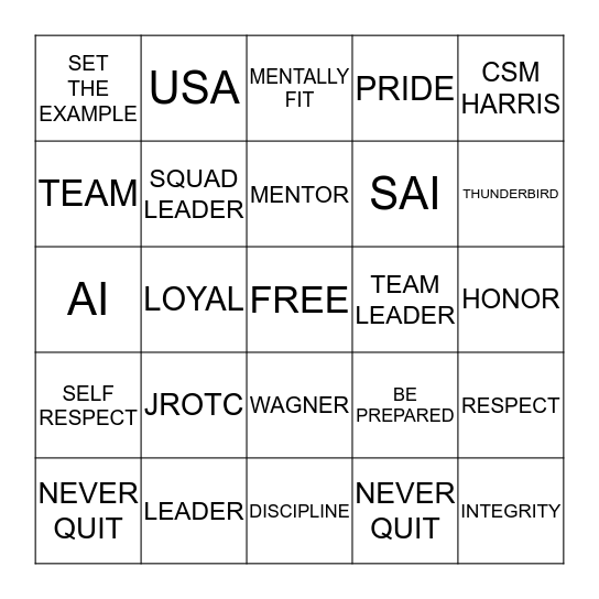 JROTC BINGO Card