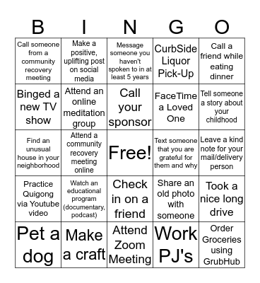 Quarantine BINGO Card