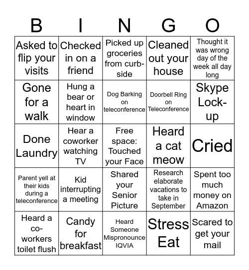 Work Form Home Bingo Card