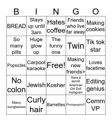 Sophie Bingo Card