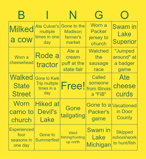 Wisco Bingo Card