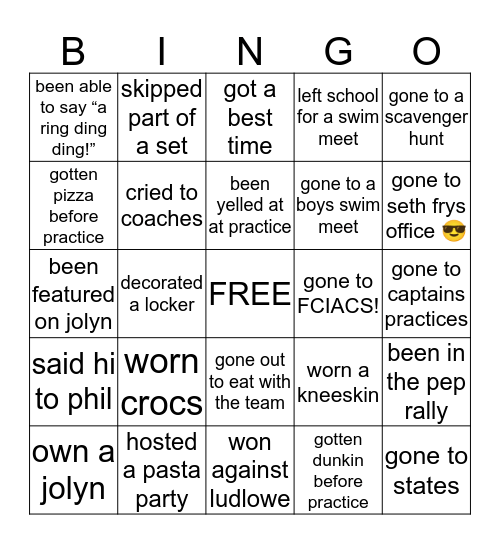 Wardegswim Bingo Card