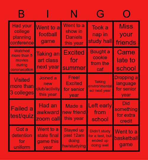 Benet Class of 2021 Bingo! Bingo Card