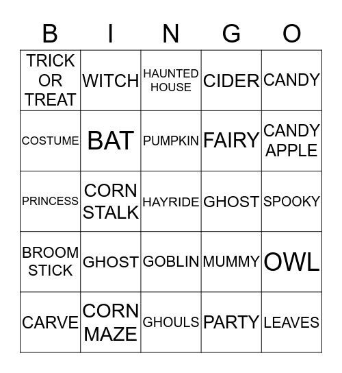 HALLOWEEN  Bingo Card