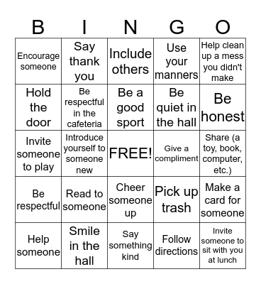 Kindness Challenge! Bingo Card