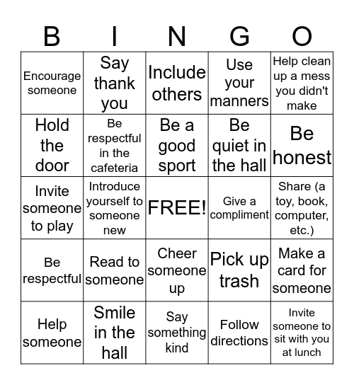 Kindness Challenge! Bingo Card