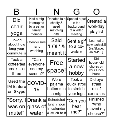 Virtual Bingo - Remote Work Bingo Card