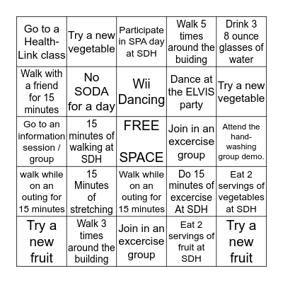 HEALTHY HABITS BINGO Card