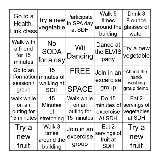 HEALTHY HABITS BINGO Card