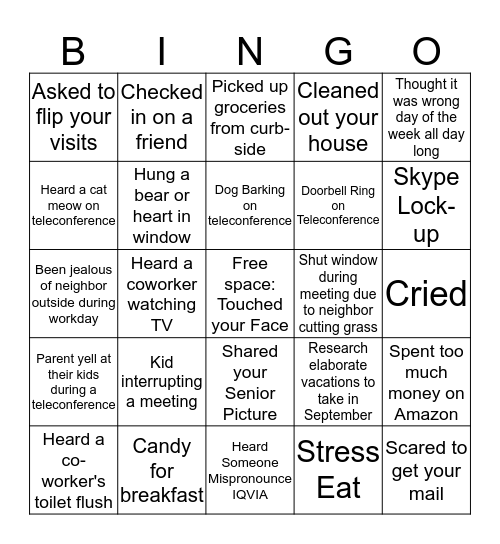 Work Form Home Bingo Card