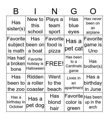 GETTING TO KNOW YOU BINGO Card