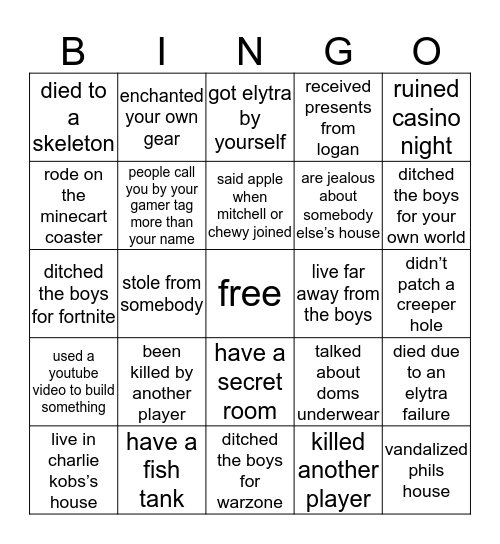Hermitcraft Bingo Card