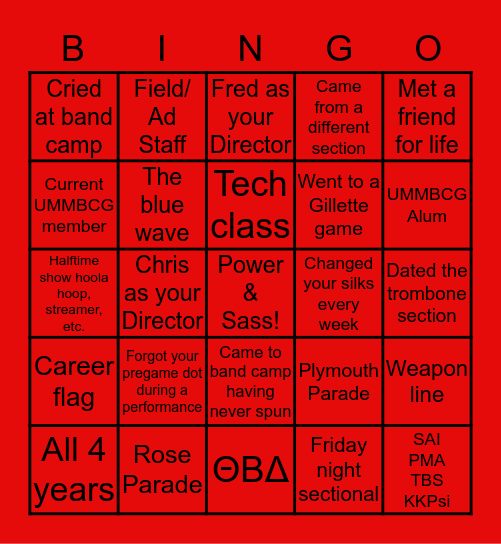 UMASS Guard Bingo Card