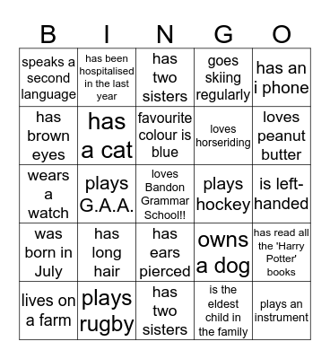 Form 1  Bingo Card