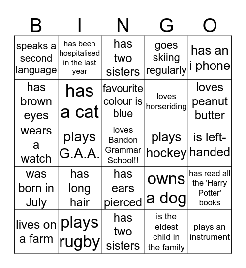 Form 1  Bingo Card