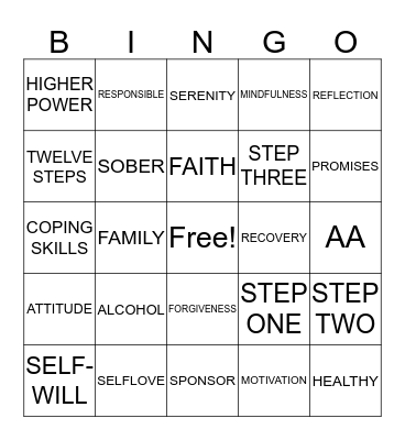 RECOVERY BINGO Card