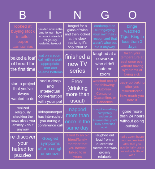 Quarantine Bingo Card