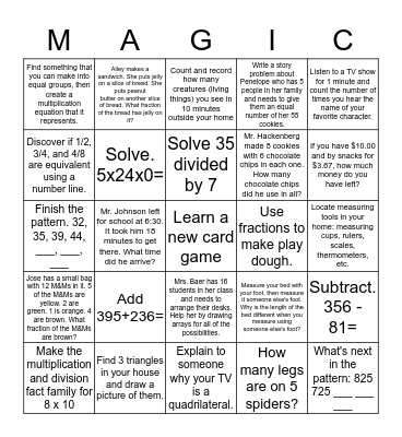 I'm a Washington Wildcat Math Magician Bingo Card