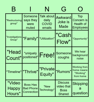 COVID UPDATE CALL BINGO Card