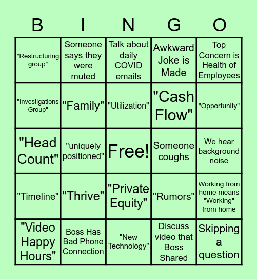 COVID UPDATE CALL BINGO Card