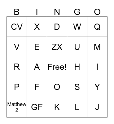 Youth Test Bingo Card