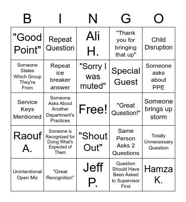 Weekly All-Hands Bingo! Bingo Card