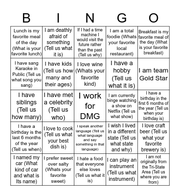 Walmart Team Happy Hour Bingo Card