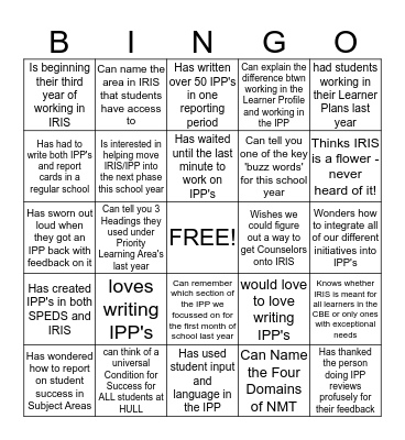 IRIS and IPP's Bingo Card