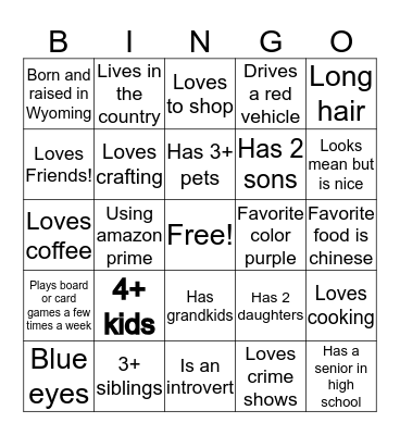 Ella's Bingo Card