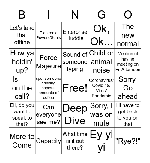 Nancy's Zoom Bingo Card