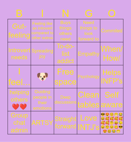 ENFJ BINGO Card