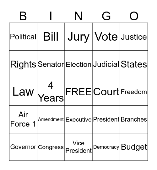 2012 Presidential  Bingo Card