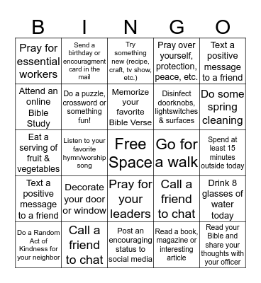Corps Care Bingo Card