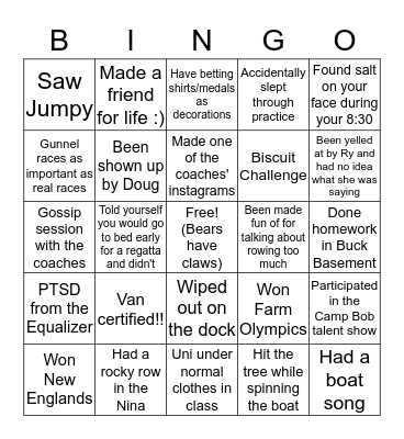 Bowdoin Rowing Bingo Card