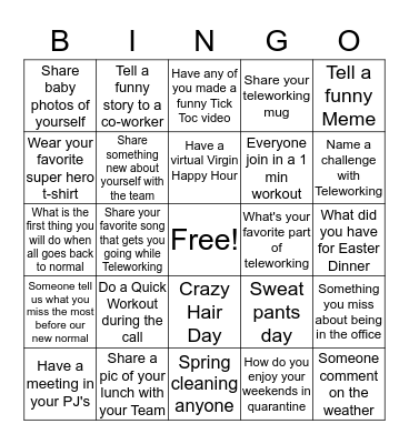 OFC Teleworking Bingo Card