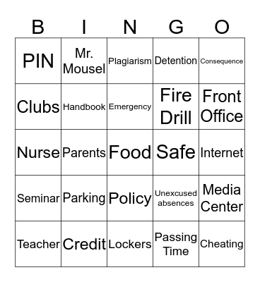 Student Handbook Bingo! Bingo Card