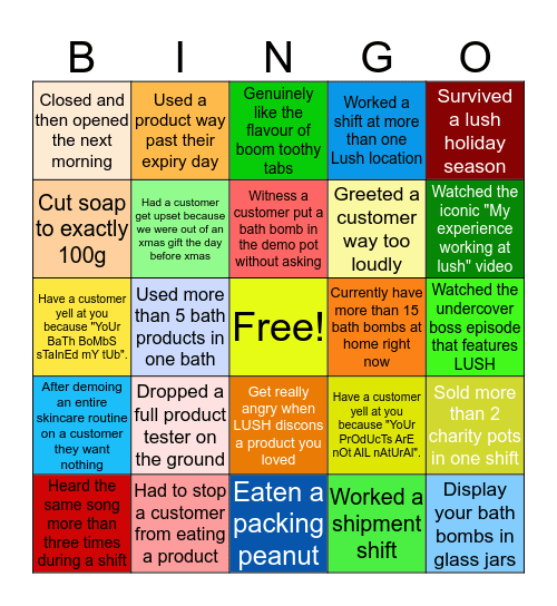 LUSH Employee BINGO Card