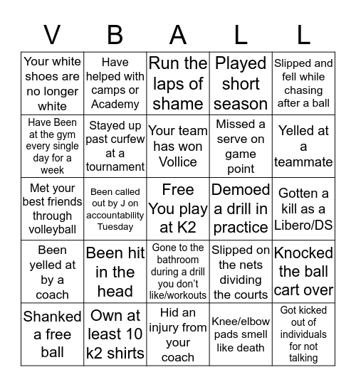 K2 volleyball club Bingo Card