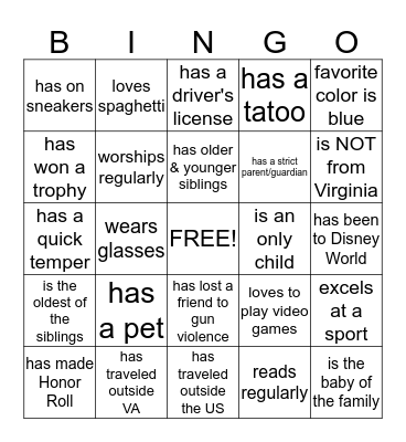 "Getting to Know You!" Bingo Card