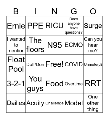 SICU Conference Call Bingo #2 Bingo Card