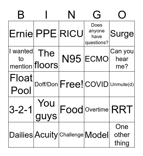 SICU Conference Call Bingo #2 Bingo Card