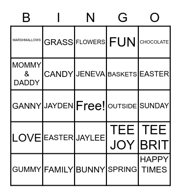 TEE JOY'S BINGO GAME Bingo Card